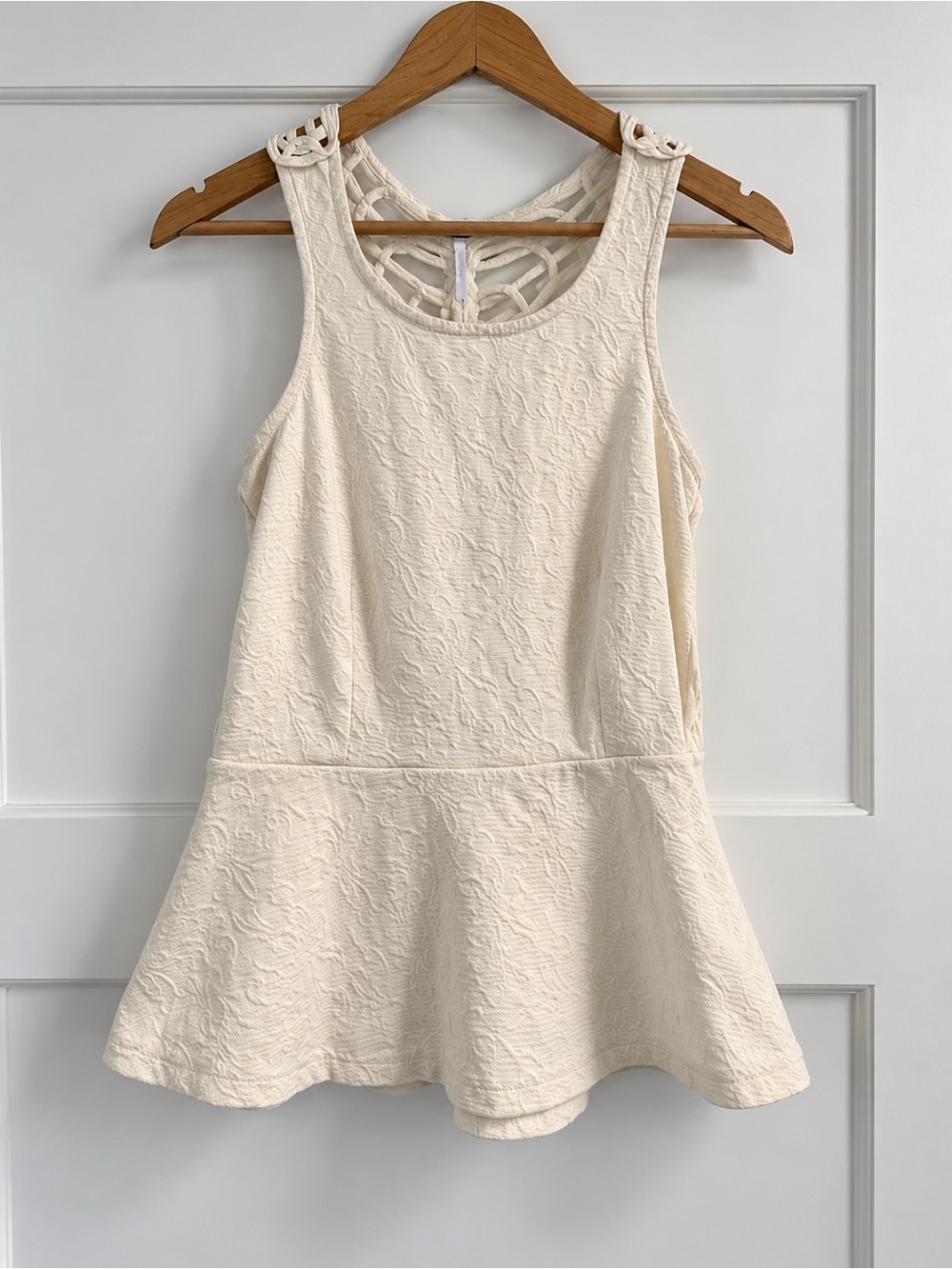 Free People Cream Textured Peplum Tank Top